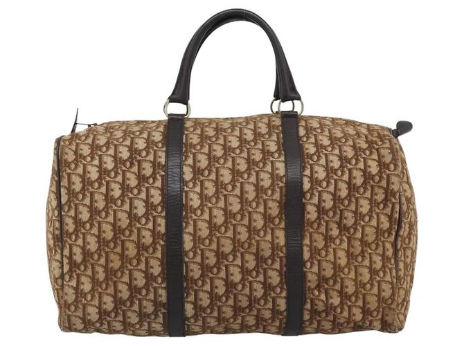 Borsa Boston Christian Dior Trotter Canvas Beige Oro Auth 192191 D'oro - vista 2