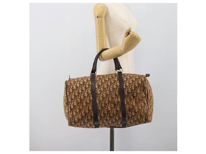Borsa Boston Christian Dior Trotter Canvas Beige Oro Auth 192191 D'oro - vista 20