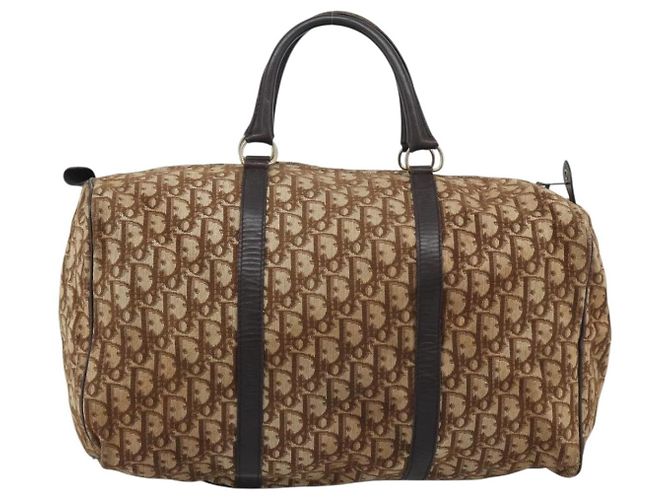 Borsa Boston Christian Dior Trotter Canvas Beige Oro Auth 192191 D'oro - vista 3