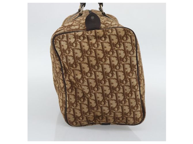 Borsa Boston Christian Dior Trotter Canvas Beige Oro Auth 192191 D'oro - vista 4