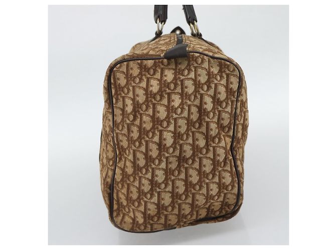 Borsa Boston Christian Dior Trotter Canvas Beige Oro Auth 192191 D'oro - vista 5