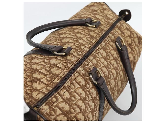Borsa Boston Christian Dior Trotter Canvas Beige Oro Auth 192191 D'oro - vista 6