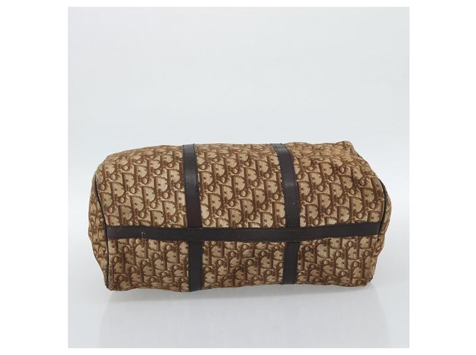 Borsa Boston Christian Dior Trotter Canvas Beige Oro Auth 192191 D'oro - vista 9