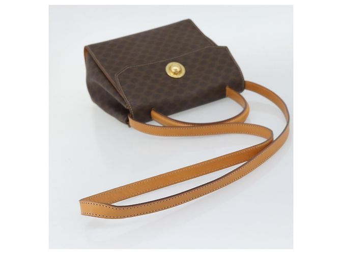 Céline Borsa CELINE Macadam Canvas Star Ball PVC Pelle 2way Marrone Oro Auth 194593 D'oro - vista 9