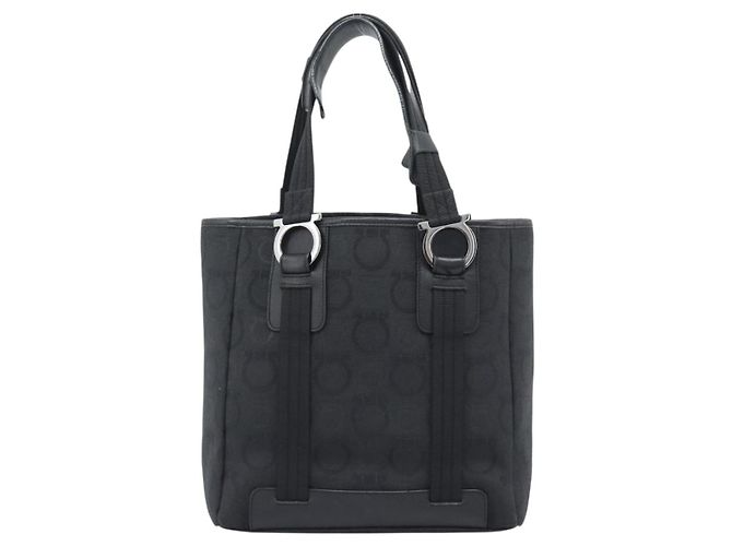 Sac à main Salvatore Ferragamo Gancini en toile noir et argent Auth ka5438 Argenté - vue 3