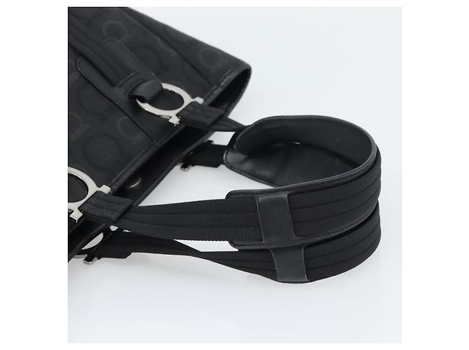 Sac à main Salvatore Ferragamo Gancini en toile noir et argent Auth ka5438 Argenté - vue 7