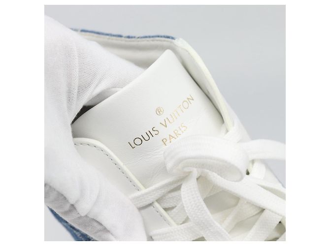 Sneakers alte LOUIS VUITTON Monogram Denim Tattoo Line Blue LV Auth BA14108M Bianco - vista 10