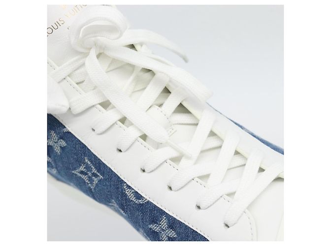 Sneakers alte LOUIS VUITTON Monogram Denim Tattoo Line Blue LV Auth BA14108M Bianco - vista 11