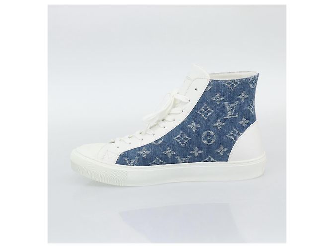 Sneakers alte LOUIS VUITTON Monogram Denim Tattoo Line Blue LV Auth BA14108M Bianco - vista 14