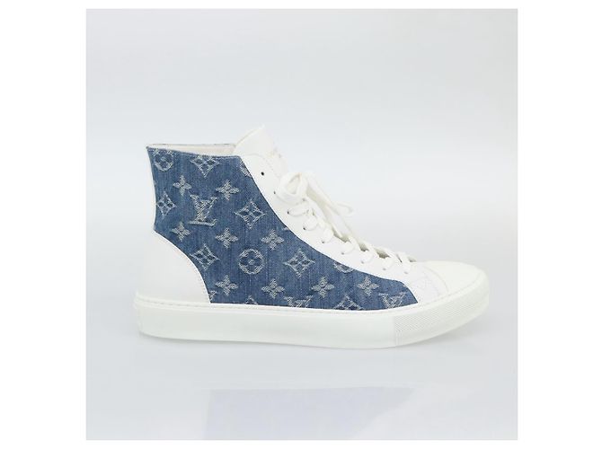 Sneakers alte LOUIS VUITTON Monogram Denim Tattoo Line Blue LV Auth BA14108M Bianco - vista 15