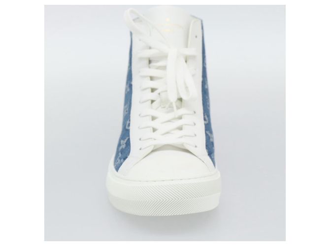 Sneakers alte LOUIS VUITTON Monogram Denim Tattoo Line Blue LV Auth BA14108M Bianco - vista 16