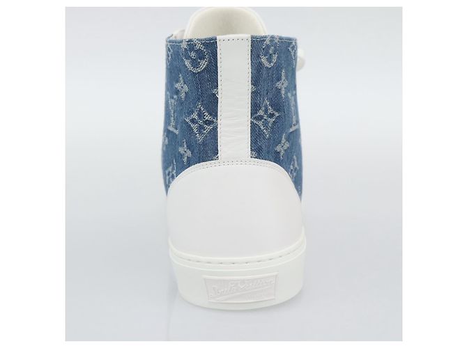 Sneakers alte LOUIS VUITTON Monogram Denim Tattoo Line Blue LV Auth BA14108M Bianco - vista 17