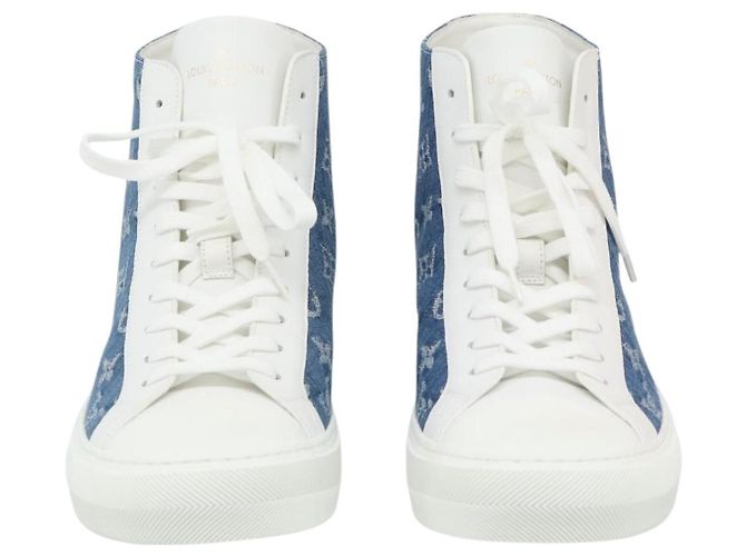Sneakers alte LOUIS VUITTON Monogram Denim Tattoo Line Blue LV Auth BA14108M Bianco - vista 2
