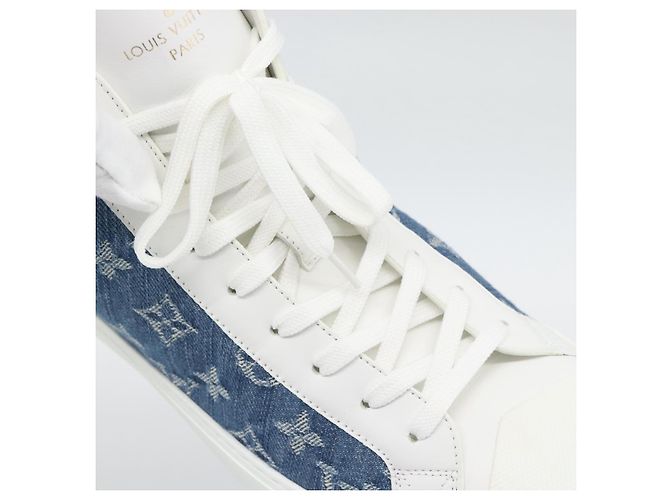 Sneakers alte LOUIS VUITTON Monogram Denim Tattoo Line Blue LV Auth BA14108M Bianco - vista 21