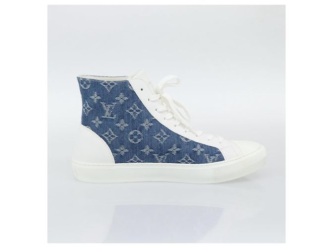Sneakers alte LOUIS VUITTON Monogram Denim Tattoo Line Blue LV Auth BA14108M Bianco - vista 4