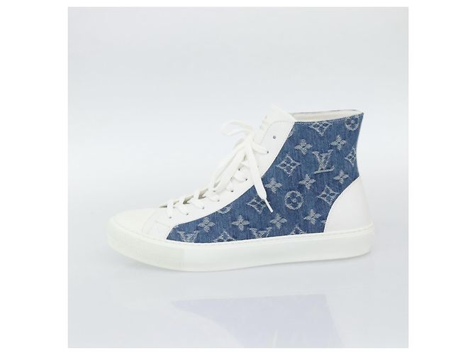 Sneakers alte LOUIS VUITTON Monogram Denim Tattoo Line Blue LV Auth BA14108M Bianco - vista 5