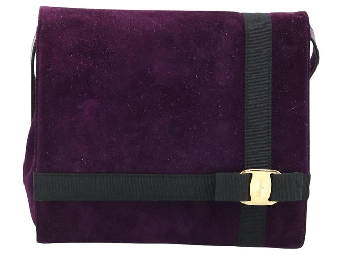 Borsa a tracolla Salvatore Ferragamo Vala in scamosciato viola e oro Auth BA14151A D'oro Porpora - vista 2