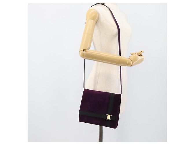 Borsa a tracolla Salvatore Ferragamo Vala in scamosciato viola e oro Auth BA14151A D'oro Porpora - vista 21