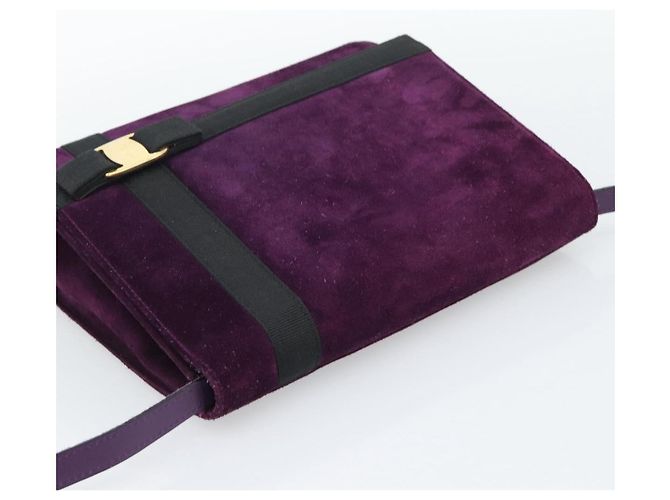 Borsa a tracolla Salvatore Ferragamo Vala in scamosciato viola e oro Auth BA14151A D'oro Porpora - vista 6