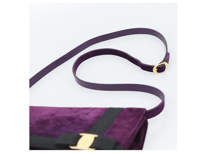 Borsa a tracolla Salvatore Ferragamo Vala in scamosciato viola e oro Auth BA14151A D'oro Porpora - vista 8