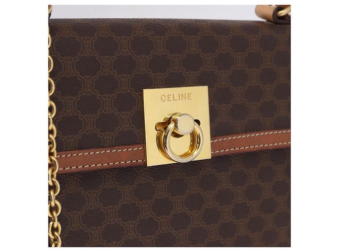 Céline Borsa CELINE Macadam Canvas PVC Pelle Marrone Oro Auth 193508A D'oro - vista 15