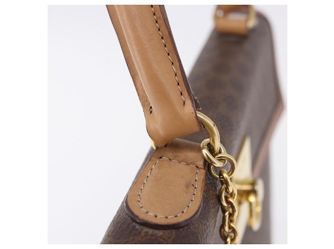 Céline Borsa CELINE Macadam Canvas PVC Pelle Marrone Oro Auth 193508A D'oro - vista 16