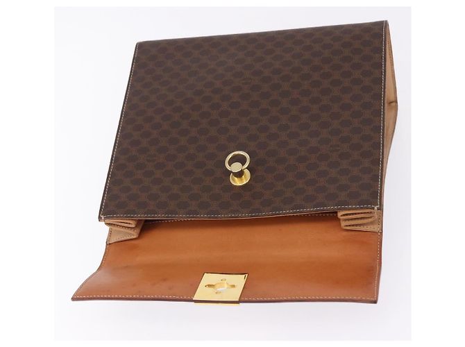 Céline Borsa CELINE Macadam Canvas PVC Pelle Marrone Oro Auth 193508A D'oro - vista 18