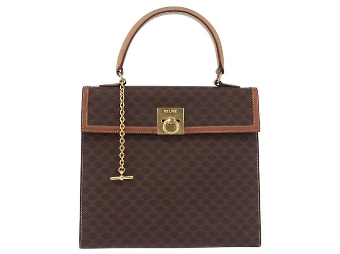 Céline Borsa CELINE Macadam Canvas PVC Pelle Marrone Oro Auth 193508A D'oro - vista 2