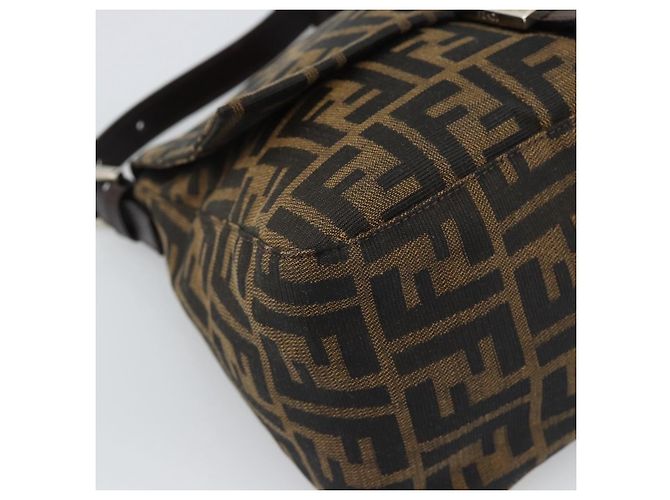 FENDI Zucca Canvas Mamma Baguette Shoulder Bag Black Brown Auth BA14103V Marrone Nero - vista 11