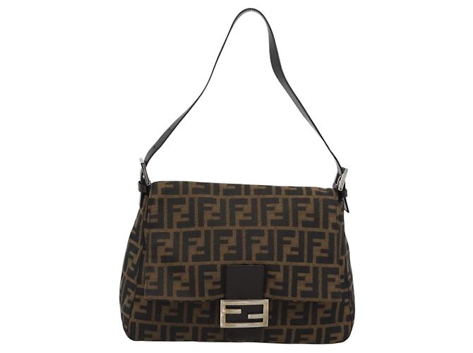FENDI Zucca Canvas Mamma Baguette Shoulder Bag Black Brown Auth BA14103V Marrone Nero - vista 2
