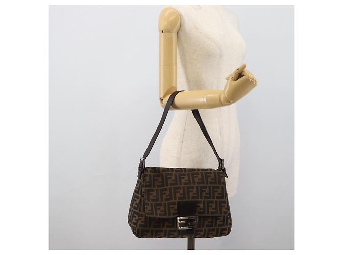 FENDI Zucca Canvas Mamma Baguette Shoulder Bag Black Brown Auth BA14103V Marrone Nero - vista 22