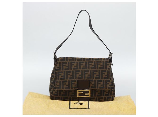 FENDI Zucca Canvas Mamma Baguette Shoulder Bag Black Brown Auth BA14103V Marrone Nero - vista 23