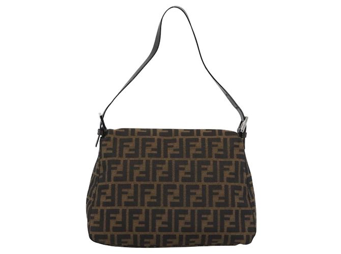 FENDI Zucca Canvas Mamma Baguette Shoulder Bag Black Brown Auth BA14103V Marrone Nero - vista 3