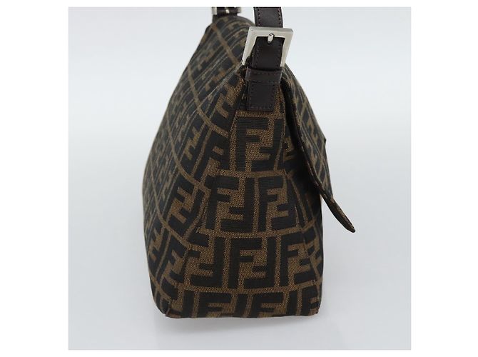 FENDI Zucca Canvas Mamma Baguette Shoulder Bag Black Brown Auth BA14103V Marrone Nero - vista 4
