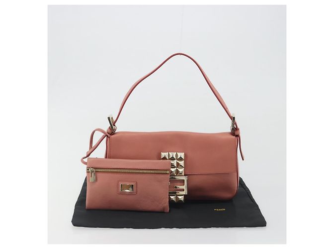 FENDI Studs Mamma Baguette Shoulder Bag Leather Pink Gold Tone Auth yk20664SAM Rosa - vista 25