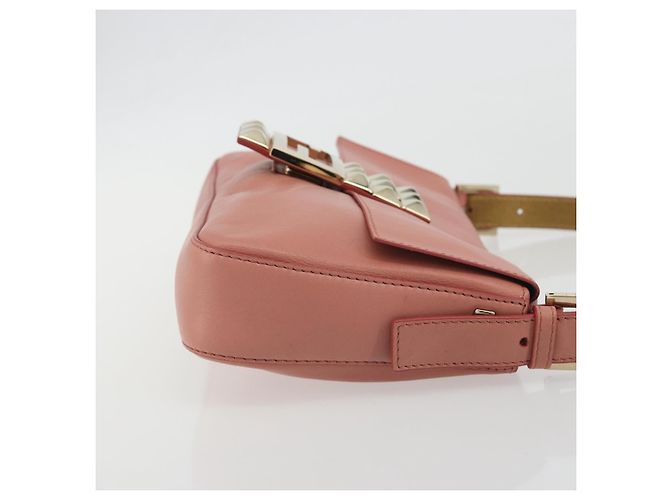 FENDI Studs Mamma Baguette Shoulder Bag Leather Pink Gold Tone Auth yk20664SAM Rosa - vista 4