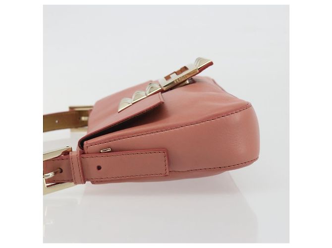 FENDI Studs Mamma Baguette Shoulder Bag Leather Pink Gold Tone Auth yk20664SAM Rosa - vista 5