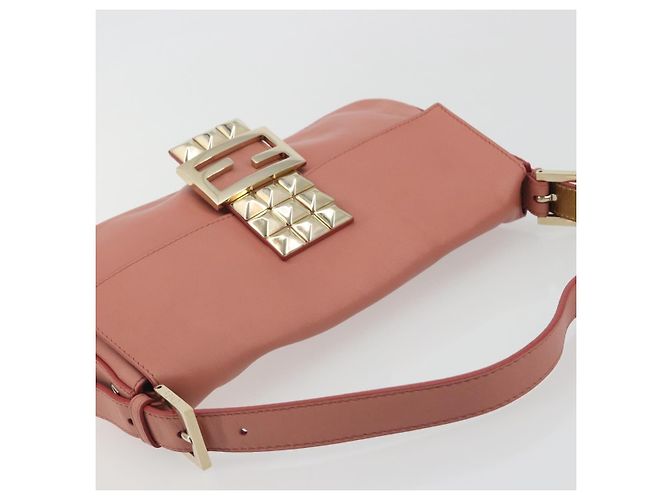 FENDI Studs Mamma Baguette Shoulder Bag Leather Pink Gold Tone Auth yk20664SAM Rosa - vista 6