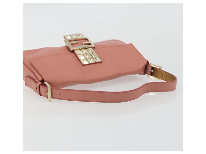 FENDI Studs Mamma Baguette Shoulder Bag Leather Pink Gold Tone Auth yk20664SAM Rosa - vista 7