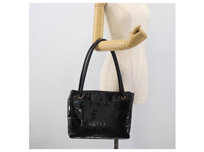 Borsa Tote CHANEL in vernice nero e oro CC Auth BA14104 D'oro - vista 25