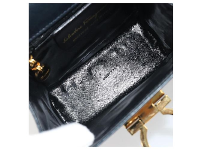 Borsa a tracolla Salvatore Ferragamo Gancini in pelle blu navy e oro Auth 192665 D'oro - vista 17