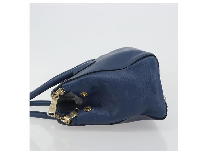 Prada Cuir Frame Double Zip Tote in pelle Saffiano Large Blu - vista 4