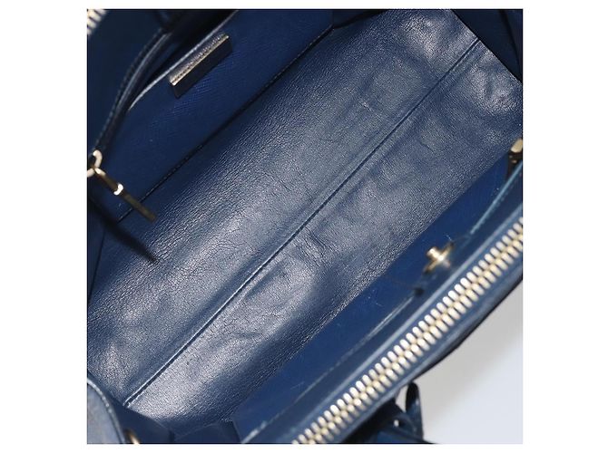 Prada Cuir Frame Double Zip Tote in pelle Saffiano Large Blu - vista 5