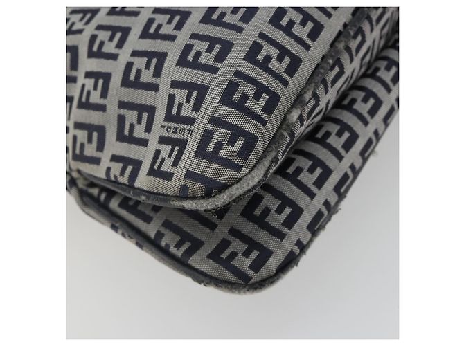 FENDI Zucchino Canvas Mamma Baguette Borsa a Spalla Navy Silver Auth ep15583 Argento Blu navy - vista 13