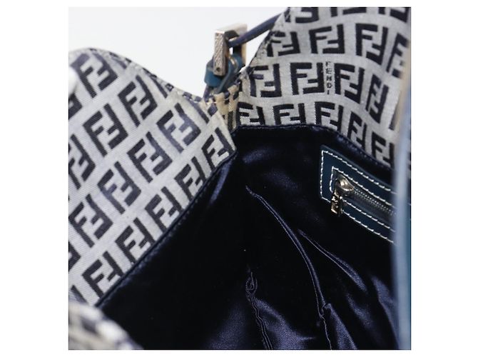 FENDI Zucchino Canvas Mamma Baguette Borsa a Spalla Navy Silver Auth ep15583 Argento Blu navy - vista 20