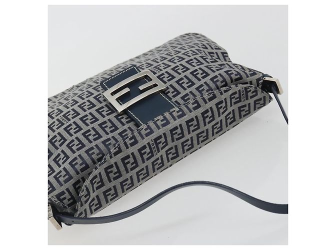 FENDI Zucchino Canvas Mamma Baguette Borsa a Spalla Navy Silver Auth ep15583 Argento Blu navy - vista 6