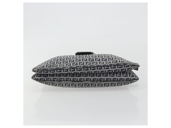 FENDI Zucchino Canvas Mamma Baguette Borsa a Spalla Navy Silver Auth ep15583 Argento Blu navy - vista 9