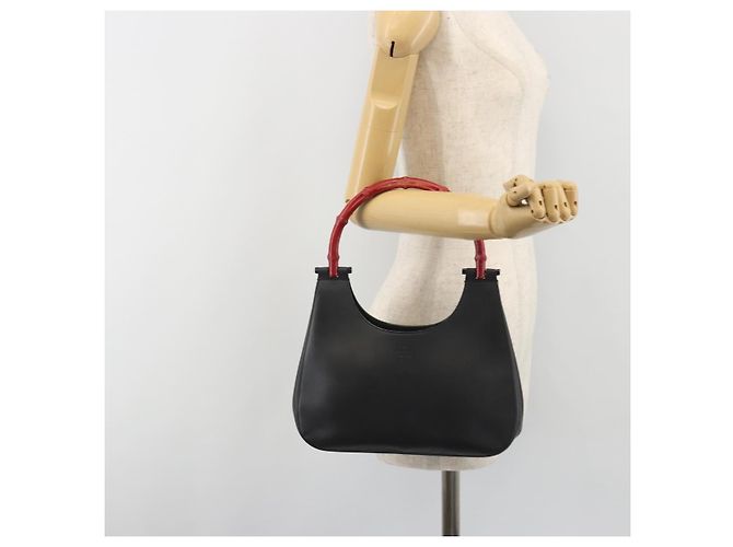 Borsa a mano GUCCI Bamboo in pelle nera 001 3761 Auth ep15613A Nero - vista 23