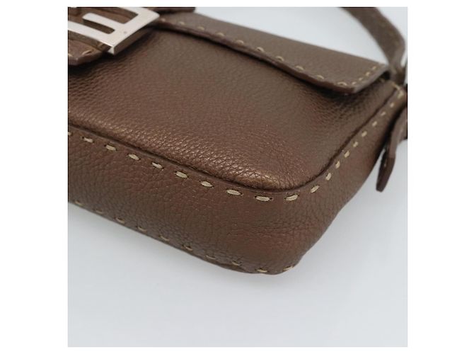 Borsa a tracolla FENDI Celeria Mamma Baguette in pelle marrone argento Auth yk20699SAM - vista 10