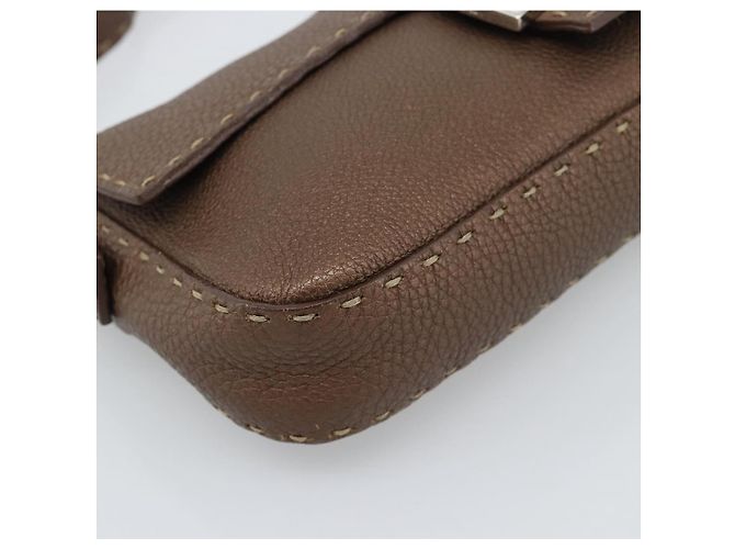 Borsa a tracolla FENDI Celeria Mamma Baguette in pelle marrone argento Auth yk20699SAM - vista 11